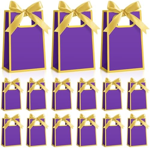 AmazingSpark 50 Pcs Purple Gold Mini Gift Bags Bulk 6.3 x 3.9 x 2.8 Inch Party Favors Elegant Small Gift Bags with Handles and Ribbon Bows for Wedding Birthday Bridal Baby Shower Party Favors by Unknown