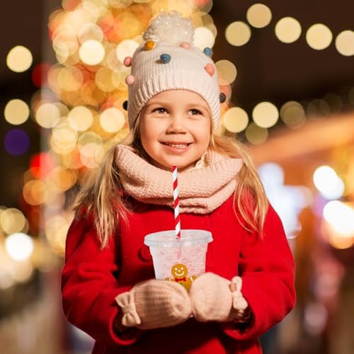 Whaline 50 Pcs Christmas Disposable Plastic Cups with Lids and Straws 12 oz Party Cups Gingerbread Man Cold Beverage Drinking Cups for Xmas Holiday Party Supplies - Image 6