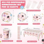 Potchen 452 Pcs Space Plates Napkins Party Supply, Light Pink - Image 2