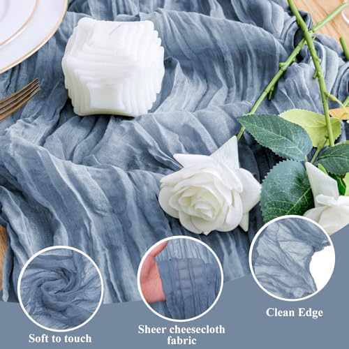 Wokceer Cheesecloth Table Runner Dusty Blue 10FT Boho Gauze, 12 Pack - Image 3