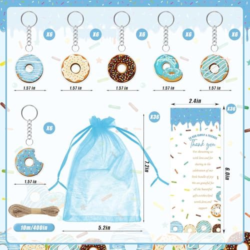 145 Pieces Donut Baby Shower Favors for Guest Sprinkled with Love Ballpoint Pens and Keychains Gifts for Boys Bulk Retractable Baby Shower Pens Gender Reveal Thank You Cards Souvenirs Prizes - Image 3