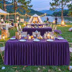 Purple Polyester Table Cloths for Rectangle 6 Foot Tables, 2 Pack Wrinkle Free Tablecloths Stretchy Banquet Ruffle Fitted Table Cover Desk Skirt for Parties Wedding Birthday Baby Shower - Image 7