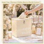 Light Beige Wedding Card Box with Lock, Acrylic Card Box for Birthday Party - Image 4