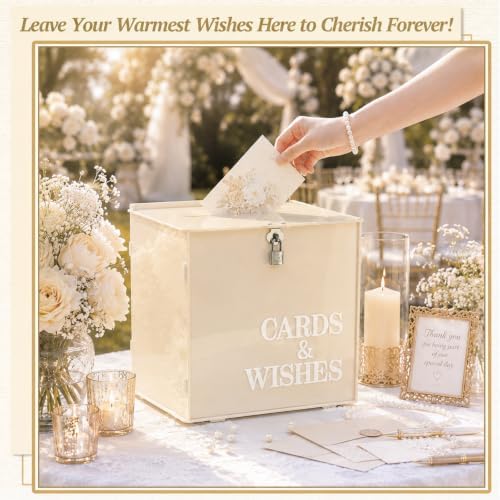 Light Beige Wedding Card Box with Lock, Acrylic Card Box for Birthday Party - Image 4