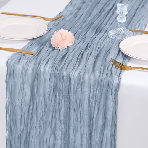 14 Pack Dusty Blue Cheesecloth Table Runner 17x108 Inch Semi Sheer Boho Gauze Cheese Cloth Fabric Table Runners, for Wedding Party Baby Shower Birthday Home Decor Garden Farmhouse - Image 7