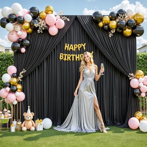 20ft x 12ft Black Backdrop Curtains Wrinkle Free Backdrop Curtain for Wedding Parties Black Fabric Backdrops Drapes Back Drop Cloth Bridal Shower Stage Curtains Wedding Decorations for Reception - Image 2