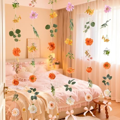 Livole 6Pcs 36Ft Wildflower Fall Garland with Bow Hanging Flower Backdrop - Image 2