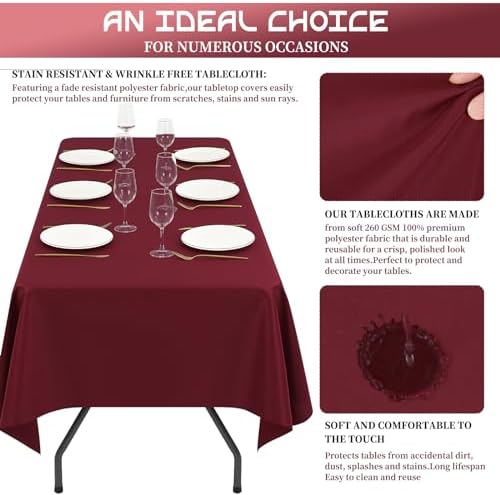 Showgeous 60x102 Inch Burgundy Rectangle Tablecloth 10 Pack Fit 6FT Table - Image 5