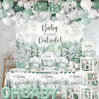 Winter Baby Shower Decorations, Green Baby It's Cold Outside Decor with Plates Napkins Tablecloth Balloon Cake Topper, Winter Wonderland Baby Shower Decorations Boy Girl for Holiday Christmas - Image 4