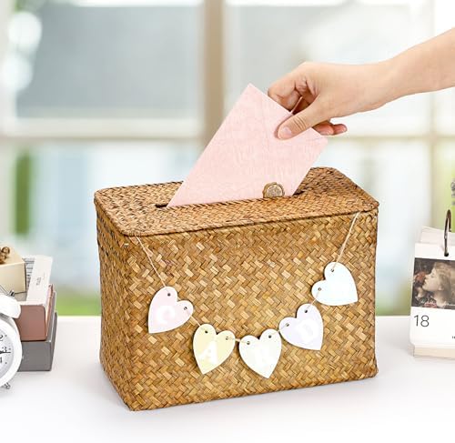 Hipiwe Handwoven Decorative Wedding Card Basket Wicker Card Receiving Box - Image 2