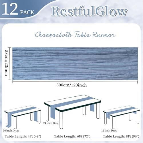 12 Pack Dusty Blue Cheesecloth Table Runner 10Ft 23 x 120 Inch - Image 2
