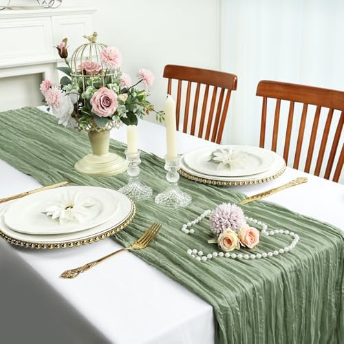 6 Pack Sage Green Cheesecloth Table Runner 10Ft 23 x 120 Inch - Image 5