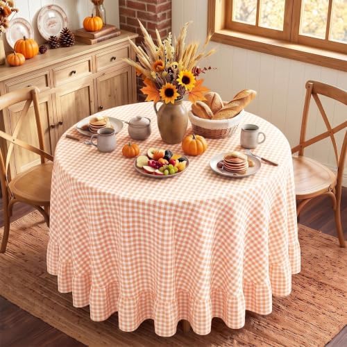 Eternal Beauty Gingham Ruffled Tablecloth Orange White 90 Round Halloween by EternalBeauty