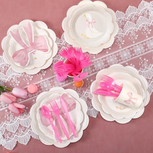 175 Pcs One Silly Goose Party Set, Plates Cups Napkins, Pink - Image 6