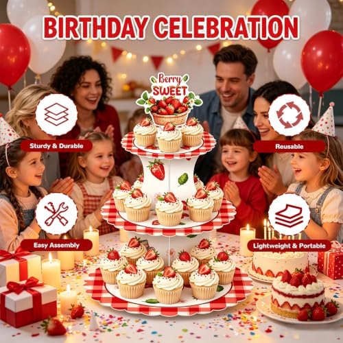 3 Tier Cardboard Cupcake Stand for 24 Cupcakes,Strawberry Cupcake Stand - Image 7