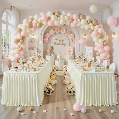 6 Packs Ivory Satin Tablecloths Rectangle 8FT, Glitter Spandex Fitted Stretch Table Covers Wrinkle-Free Floor Length Shimmer Table Skirt for Weddings Parties Baby Shower Banquets Vendor Events - Image 4
