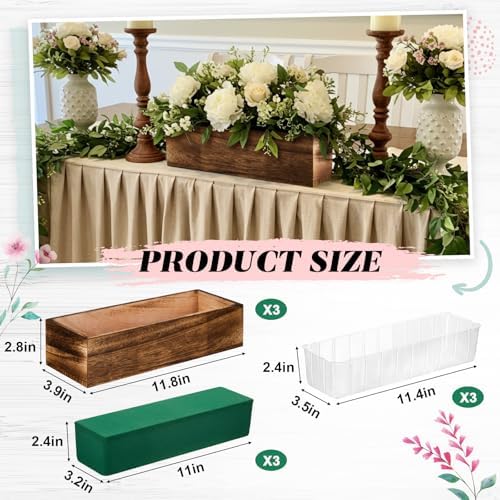 Dandat 3 Set Wood Rectangle Boxes 12x4 Inch Rustic Planter with Liner - Image 2
