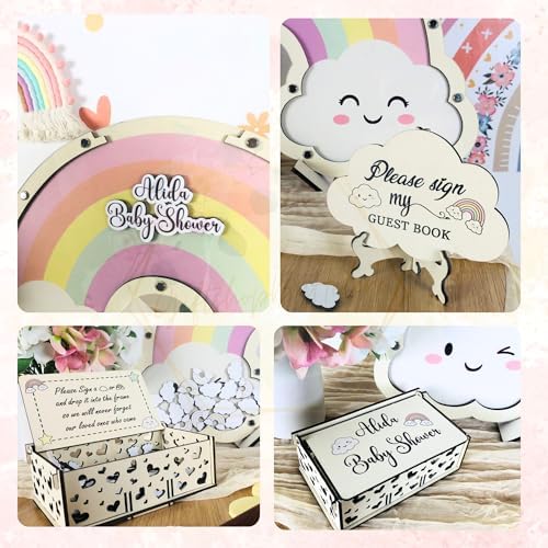 Boho Rainbow Baby Shower Guest Book Alternative Wooden Drop Box Frame - Image 6