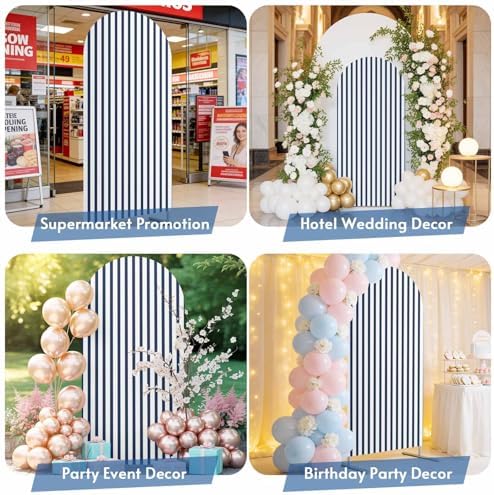 Strip Spandex Arch Backdrop Cover 6.6FT for Balloon Garland Farmhouse Strip Navy Blue Double-Sided Chiara Backdrop Stand Cover Elastic Fitted Fabric Background for Birthday Party Baby Shower Decor - Image 7