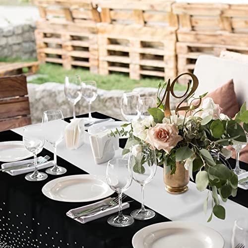 24Pack Disposable Plastic Tablecloths and Satin Table Runner Set Black and Silver Dot Tablecloth Silver Satin Table Runner for Wedding Birthday Baby Shower Anniversary Christmas New Year Party Supply - Image 6