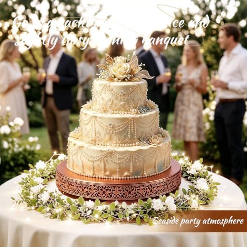 14 Inch Rose Gold Cake Stand, Round Metal Dessert Display with Ornate Filigree Lace, Dual‑Coated Premium Finish for Wedding, Anniversary & Elegant Home Decor - Image 7