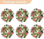 NUPTIO Artificial Flowers Candle Rings - 6 Pcs 14 inch Diam Large Pink & White Fake Roses Wreath Wedding Centerpieces for Tables Spring Summer Wreath for Front Door Weddings Party Ceremony Decor - Image 6