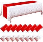 Tudomro 16 Pack White and Red Plastic Tablecloths Satin Runner Set by Tudomro