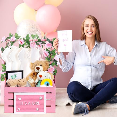 Barydat Wooden Baby Shower Crate Closet Baskets for Baby Shower, Pink - Image 5