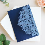 Hosmsua 50PCS Navy Blue Laser Cut Wedding Invitation Pocket, 5.12 x 7.2 Flora Invitation Pockets with Envelopes for Wedding Bridal Shower Sweet 16 Invite (No Inner Sheet) - Image 5