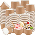Honeydak 200 Pcs 8 oz Kraft Paper Ice Cream Cups Disposable Dessert Bowls for Hot or Cold Food Brown Paper Snack Containers for Sundae, Frozen Yogurt, Soup Baby Shower Party Supplies by Honeydak