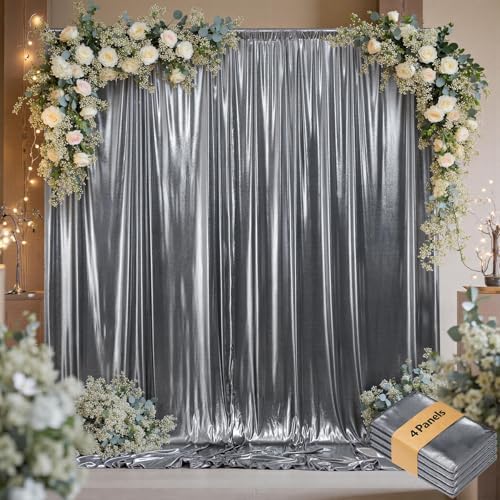 20ftx10ft Black Silver Glitter Sequin Backdrop Curtain for Parties, Wrinkle Free Sparking Backdrop Drapes, 4 Panels 5x10ft Shimmer Photo Back Drop Cloth for Wedding Birthday Photography by LeegleriTableSkirt