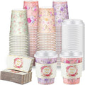 Remerry 100 Pcs 12oz Floral Disposable Coffee Cups with 100 Lids and 100 Sleeves Paper Insulated Drink Hot Coffee Paper Cups with Dome Lids and Sleeves for Parties Wedding Baby Shower(Retro) by Remerry