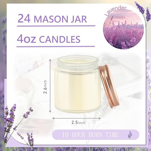 24 Pcs 4 Oz Mason Jar Candles, Lavender Scented Soy Candles Bulk Set for Stress Relief and Relaxation, Great Favors for Wedding, Christmas, Housewarming Gifts (Pink, Lavender, 24) - Image 2