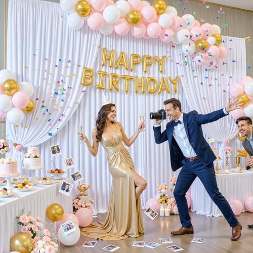 30ft x 15ft White Wrinkle Free Backdrop Curtains for Wedding Party Backdrops Curtain Drapes Fabric Decorations Photo Back Drop Cloth for Baby Shower Photography Stage Reception - Image 3