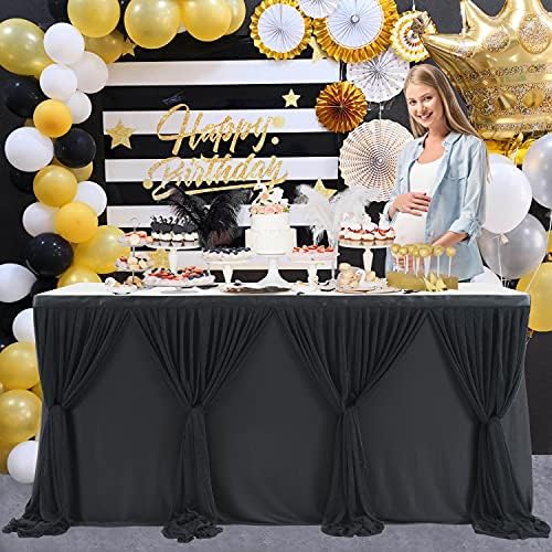 14ft Black Tulle Table Skirt for Rectangle Table or Round Tables Tutu Table Cloth for Birthday Party Baby Shower Wedding Parties Dessert Buffet Banquet Decorations by Suppromo