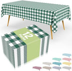Smiry 12 Packs Gingham Disposable Table Cloth, 54 x 108 Inch Waterproof Plastic Tablecloth, Rectangle Hunter Green and White Checkered Table Covers for Picnic, Birthday, Party by Smiry