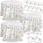 Ganeen 6 Pcs Wildflower Plastic Round Tablecloth 84 Inch Watercolor Floral by Ganeen