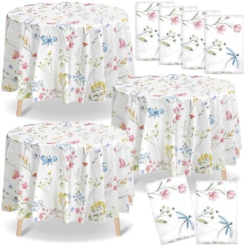 Ganeen 6 Pcs Wildflower Plastic Round Tablecloth 84 Inch Watercolor Floral by Ganeen