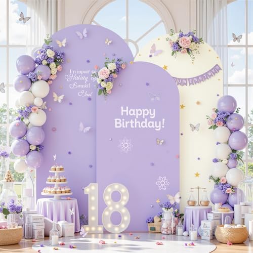 Beige Purple Arch Backdrop Cover Set of 3 6FT 6.6FT 7.2FT Spandex Photo Wedding Arch Covers Stretchy Backdrop Baby Shower Birthday Party Lilac Lavender Arch Stand Cover Bridal Shower Decoration by LittleFunny