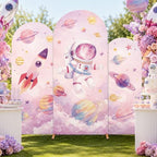 3Pcs Outer Space Arched Backdrop Covers Pink Astronaut Party Decorations - Image 5