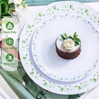 YOUBET 60PCS Blue and Green Floral Plastic Plates for Tea Party Wedding - Image 3