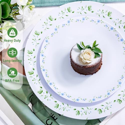 YOUBET 60PCS Blue and Green Floral Plastic Plates for Tea Party Wedding - Image 3