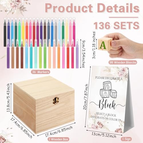 Marsui 136 Pcs Baby Shower Blocks to Decorate Game Kit, Floral - Image 2