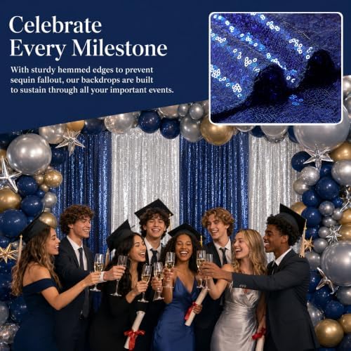 ShinyBeauty Navy Blue Silver Sequin Backdrop Curtains 4 Panels 2x8ft - Image 3