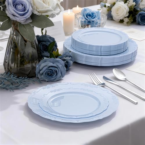 Tinybee 60PCS Light Blue Plates - Heavy Duty Baby Blue Plates - Image 7