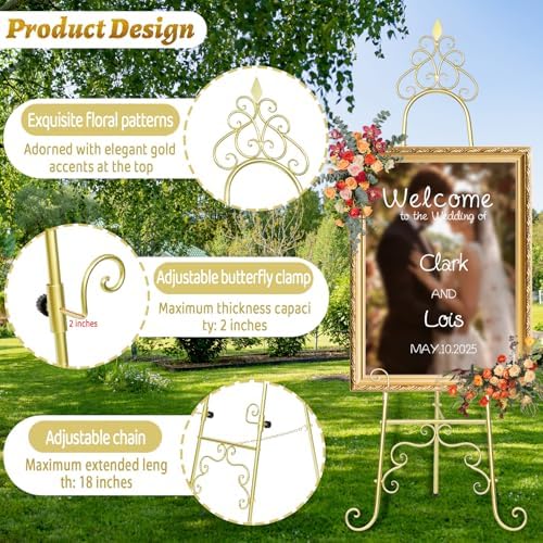 Miory Gold Easel Stand for Wedding Sign - 59" H x 22" L x 20" W - Image 5