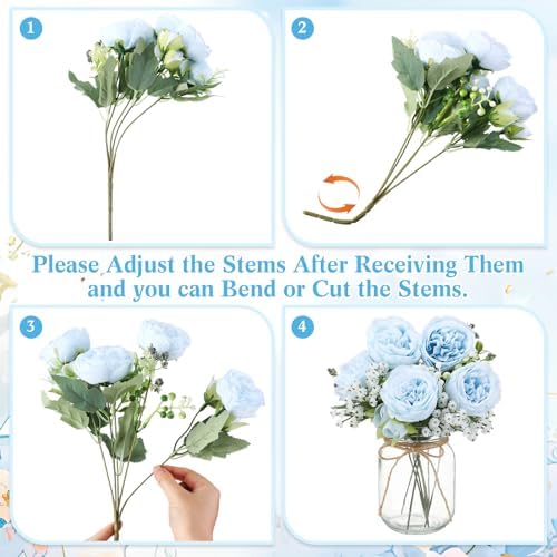 Zeyune 12 Sets Mason Jar Flowers Centerpiece Table Decorations,Blue - Image 2