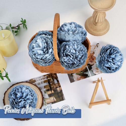 56 Pcs Peonies Artificial Flowers, 4.7’’ Fake Peony - Dusty Blue - Image 3