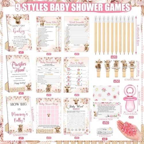 476 Pcs Highland Cow Baby Shower Games, 9 Style Baby Shower Activities - Image 3