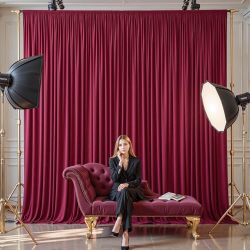 4 Panels Burgundy Backdrop Curtains - Wrinkle Free Fabric Backdrop Curtain for Photoshoot, 10FT Wedding Party Photo Backdrop Drapes for Birthday Baby Shower Photography Stage Background Decorations - Image 4